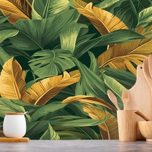 Tropical Leaf Wallpaper, Exotic Leaf Print Wallpaper, Jungle Theme Peel and Stick