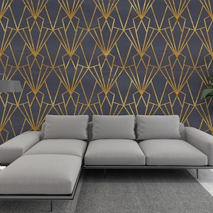 Papier peint géométrique Gold Line, papier peint tridimensionnel, décoration murale
