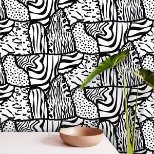 Peel and Stick Geometric Wall Art Wall Mural, Traditional Wallpaper, Black White Abstract Wall Decor