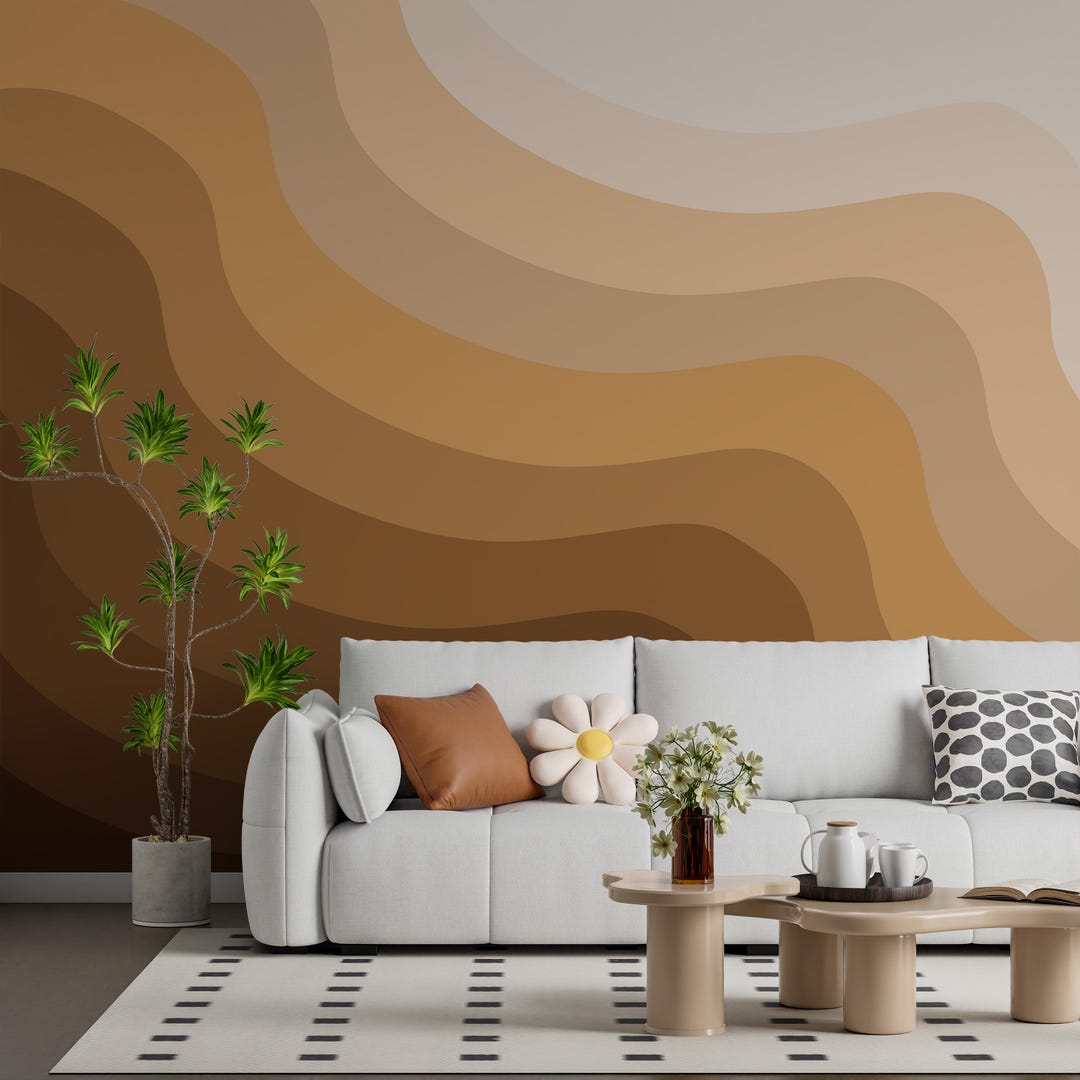 Retro Earth Tone Wave Wallpaper Mural: Boho Peel and Stick - Etsy