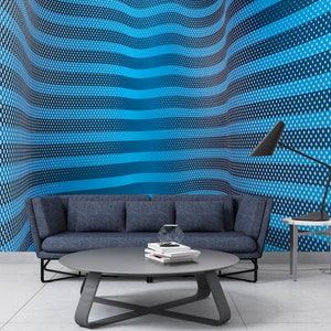 Dots Textured Lines Wallpaper, Blue Patternt Abstract Art Wall Mural, 3d Look Wall Decor