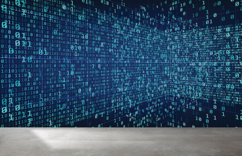 Binary Code Perspective Wallpaper, Technology Secure Data Concept Wall Mural, Peel and Stick Blue Binary Office Wall Decor image 3