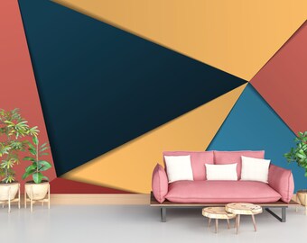Colorful Geometric Pattern Wallpaper, Peel and Stick Artistic Wall Covering, Modern Abstract Decor