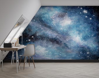 Peel Stick Kosmische Nachthimmel-Tapete Aquarell Galaxie Wandbild