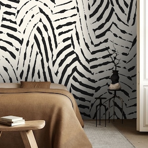 Zebra Striped Wallpaper, Black White Peel and Stick Wall Mural, Self Adhesive Geometric Design Wall Decal