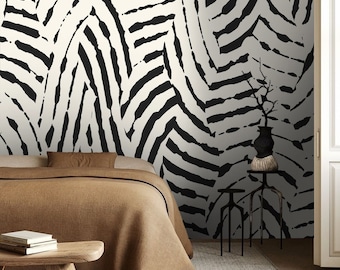 Zebra Striped Wallpaper, Black White Peel and Stick Wall Mural, Self Adhesive Geometric Design Wall Decal