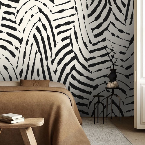 Zebra Striped Wallpaper Black White Peel and Stick Wall Etsy