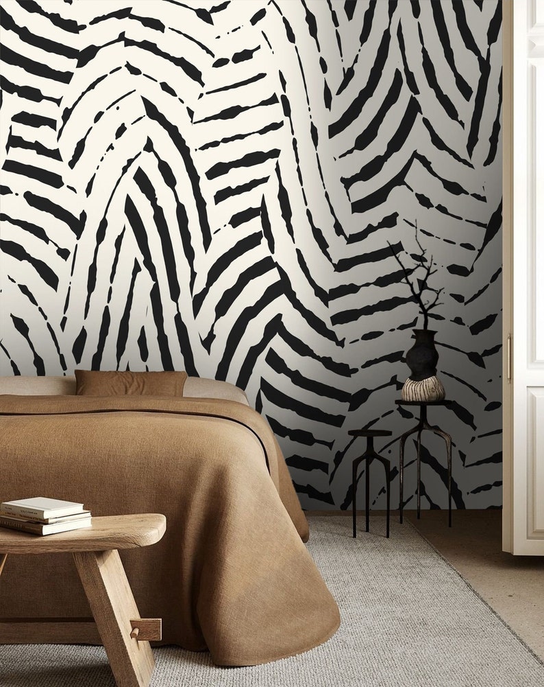 Zebra Striped Wallpaper Black White Peel and Stick Wall Etsy