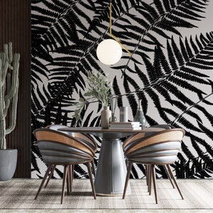 Farn Blatt Botanische Tapete, Schwarz Weiße Schale Stick Wandbild