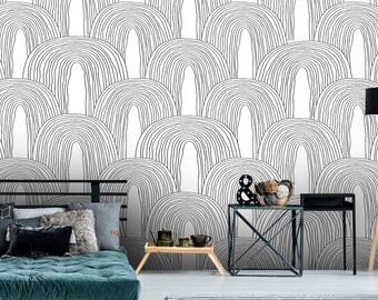 Zwart-wit behang, Peel-and-Stick-behang met lijnpatroon, abstract vinylbehang in luxe stijl