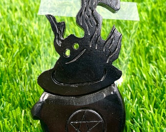 Schwarzer Serpentin-Halloween-Kessel, handgeschnitzter Hexentopf