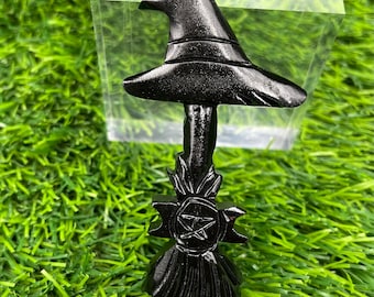 Hand Carved Black Serpentine Witch Broom, Peshawar Pakistan