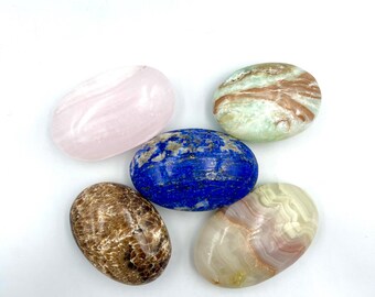Natural Mix Stone Carving, Chocolate Calcite Healing Palm Stone