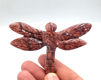 Handmade Red Jasper Dragonfly Carving, Pakistan Stone Art