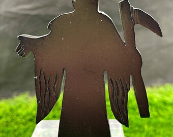 Hand Carved Black Serpentine Grim Reaper, Halloween Decor