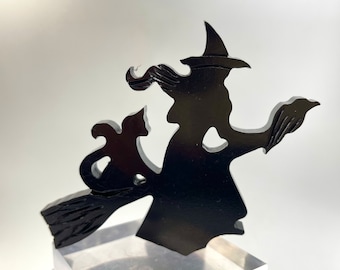 Handgemachte Serpentin Halloween Schnitzerei: Hexe mit Katze