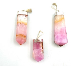 Handmade 925 Silver Pink Argonite Calcite Pendants