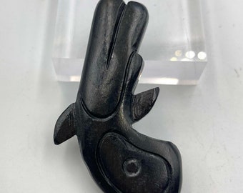 Black Serpentine Gun Carving - Handmade Gemstone Mineral Art