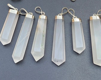 Silver Coated Moonstone Quartz Point Pendant - Afghanistan Gemstone