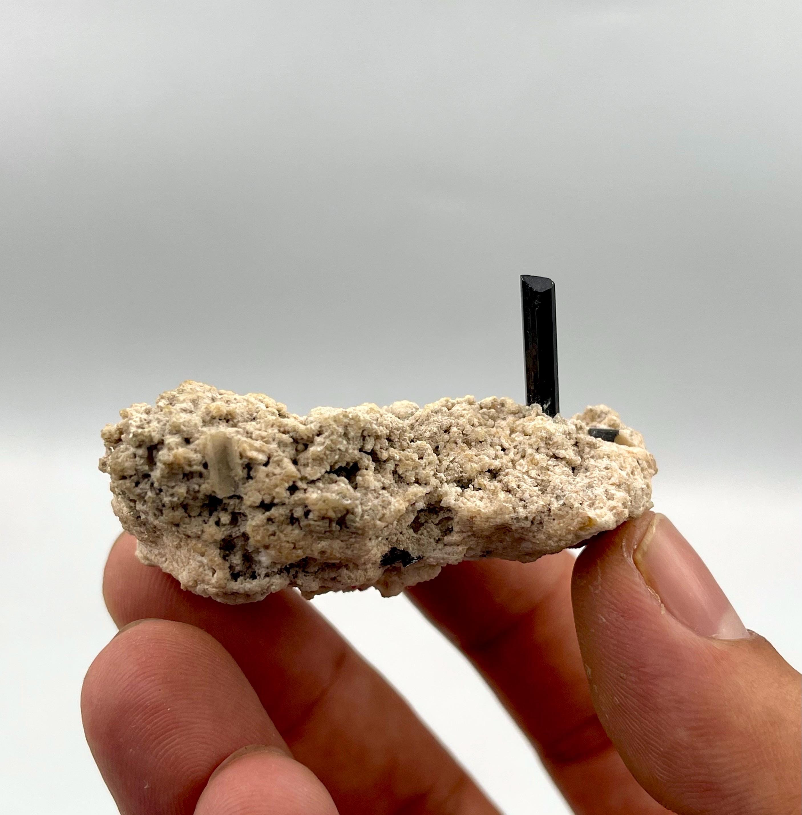 パキスタンのスカルドゥ渓谷産の母岩付き天然ブラックトルマリン結晶