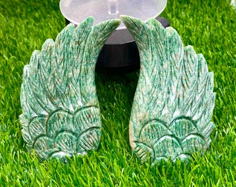 Hand geschnitzte grüne Aventurin Engel Flügel, Pakistan Mineral Dekor