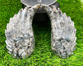 Labradorite Angel Wings: Hand Carved Gemstone Mineral Decor