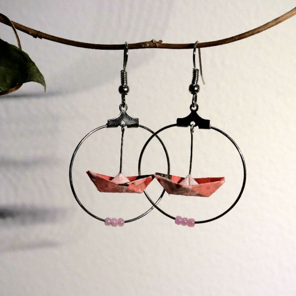 Boucles d'oreilles Origami bateau