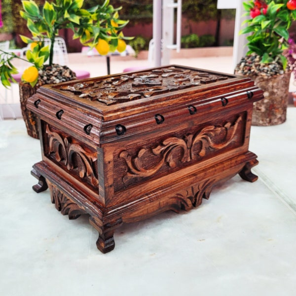 Personalized Wooden Treasure Chest,  Secret Lock Wooden Box,  Handmade Wooden Memory Box, Jewelry Box Case, Unique Walnut Secret Lock Box