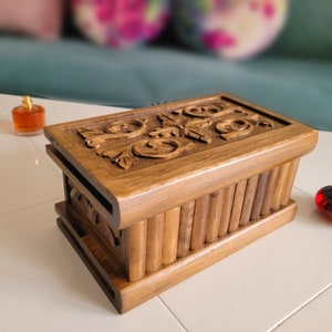 Large Walnut Puzzle Box, Personalize Carved Puzzle Box, Jewelry Chest, Walnut Secret Lock Box, Vintage Box, Magic Box, Gift for Women, Gift