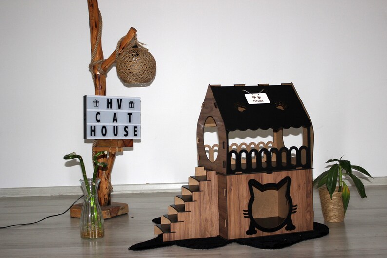 Wooden Cat House Cat House Two Floor Cat Bed for Two Cats Etsy