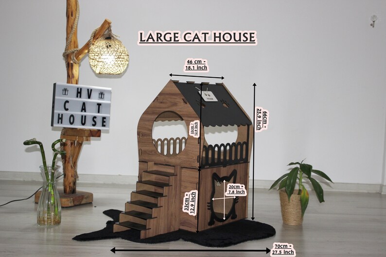 Wooden Cat House Cat House Two Floor Cat Bed for Two Cats Etsy