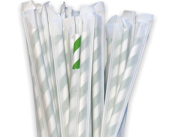 Green and White Individually Wrapped Paper Straws 200pcs - 1,000pcs