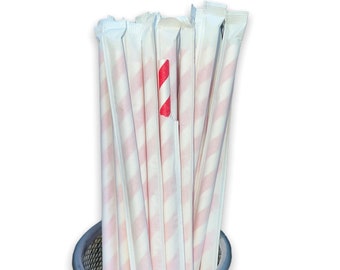 Red and White Individually Wrapped Paper Straws 200pcs - 1,000pcs