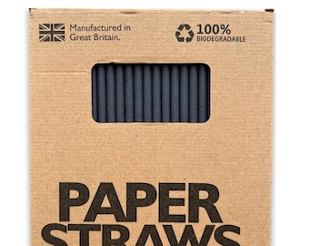 Solid Charcoal Black Paper Straws 1 - 5,000 (200mm x 6mm)