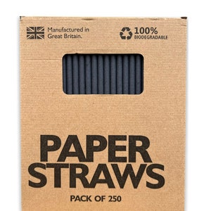 Solid Charcoal Black Paper Straws 1 5,000 200mm x 6mm image 1