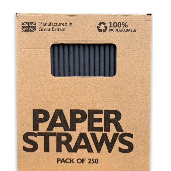 Solid Charcoal Black Paper Straws 1 - 5,000 (200mm x 6mm)