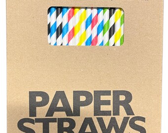 Retro Mixed 250 pack of Paper Straws - 100% Biodegradable eco friendly - rainbow colour pack