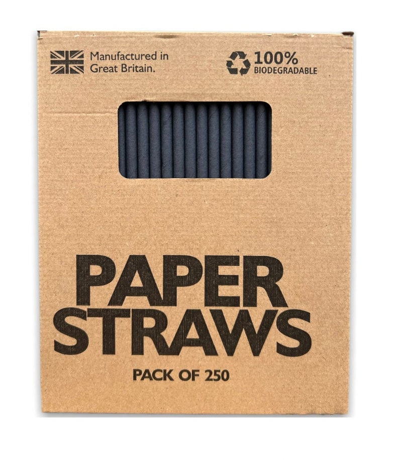 Solid Charcoal Black Paper Straws 1 5,000 200mm x 6mm image 1