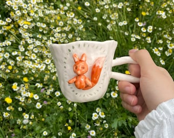 Personalized Mug Handmade Custom Ceramic Fox Goblincore Coffee Mugs Cute Aesthetic Kawaii Tea Cups Colorful Animal Gift