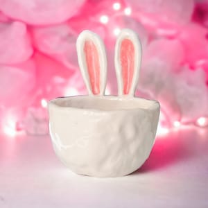 Custom Handmade Easter Bowl Personalized Rabbit Bowls Bunny Ceramics Cute Aesthetic Ceramic Customized Ceramics Kawaii  Pink Cereal Bowl