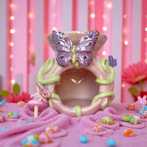 Personalized Fairy Tale-Inspired Sparkling Butterfly Wax Melter | Handmade Pink Purple Ceramic Warmer | Unique Home Decor Gift Idea