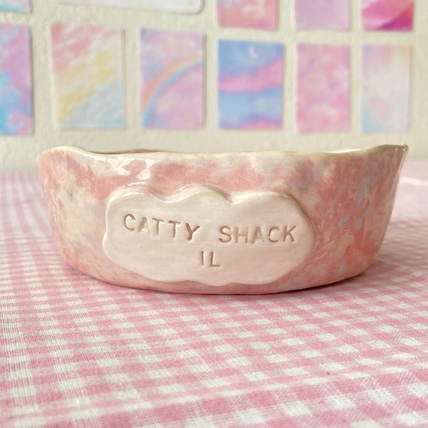 Personalized Pet Bowl Handmade Custom Cat Ceramic Cute Aesthetic Bowls Kawaii Ceramics Pink Blue Sky Cutecore Gift for Pet Owners Pet Supply