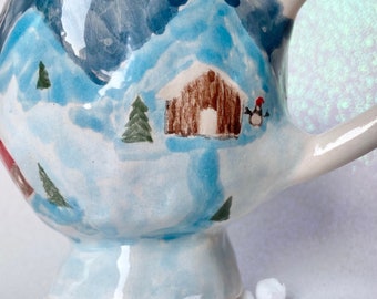Custom Snowy Town Mug Snowman Log Cabin Mugs Cute Christmas Xmas Coffee Mug Personalized New Year Mugs  Kawaii Tea Cup Handmade Customized