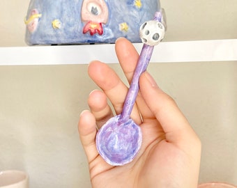 Personalized spoon / Customized / Handmade Ceramic / Alien Tea Coffee Sugar Spoons / Cute / Space  / Unique Gift / Fun Gift Idea under 20