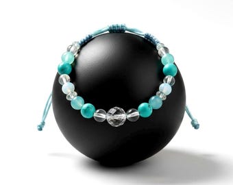Pulsera de cuarzo piedra lunar azul cielo, joyería con cuentas de concha de ojo de gato