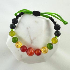 Red amber Green carnelian, lava and agate braclet, adjustable unisex bracelet, healing bracelet