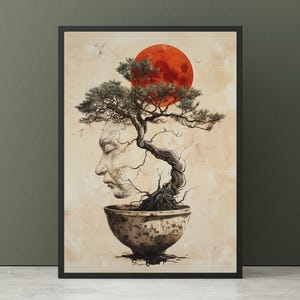 Bonsai Tree Wall Art - Bonsai Tree Poster, Spiritual print, Japanese Bonsai Print, Japanese Tree Print, Vintage Tree of Life Wall Art.