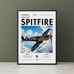 Supermarine Spitfire Poster - WWII Aviation Art, Battle of Britain, Fighter Jet print, Plane Poster, Fighter Jet Poster, Wall Art