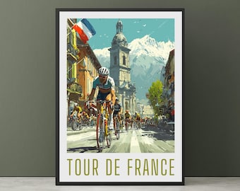 Vintage Cycling Poster Tour De France - Bike Race Wall Art, Cycling Gift, Tour De France Print, Sports Art, Decor Bicycle, Cyclist Gift.