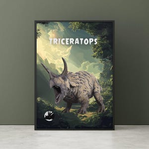 Triceratops Dinosaur Wall art, Triceratops Dinosaur, Cretaceous period,Horned Dinosaur, Prehistoric poster, Dinosaur wall art.